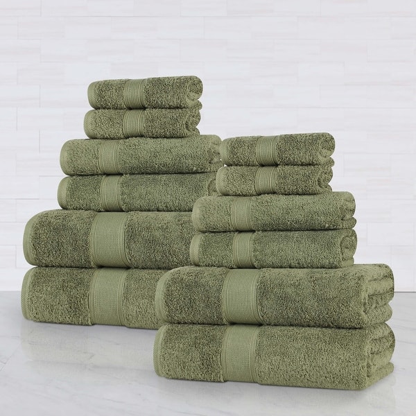 Superior Oregon Organic Cotton Solid 12-Piece Towel Set - Forest Green
