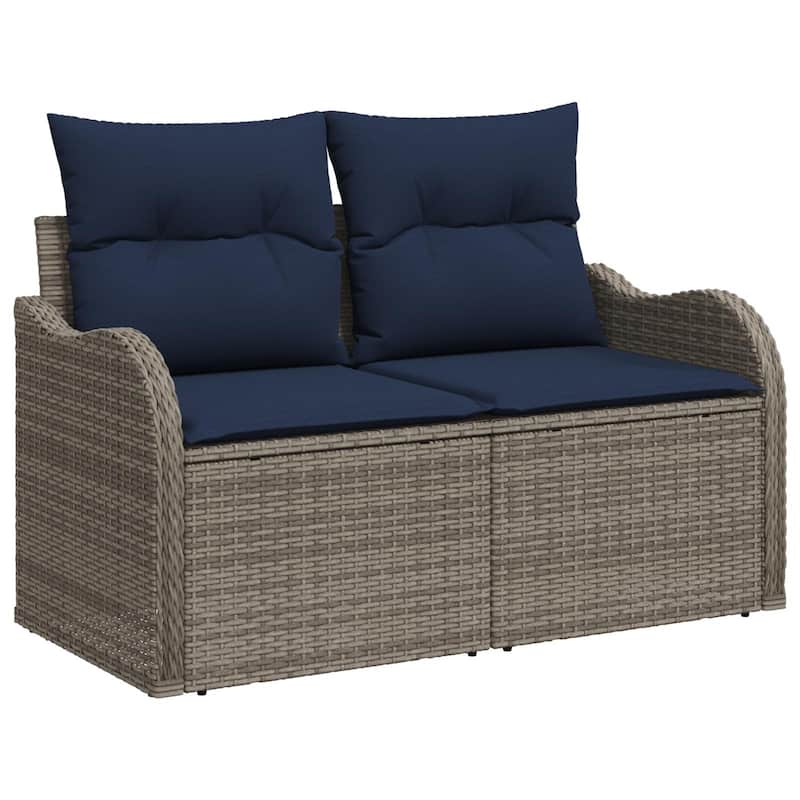vidaXL 8/9 Patio Sofa Set with Cushions Black/Brown/Grey Poly Rattan - 113.2 x 69.9 x 27.2
