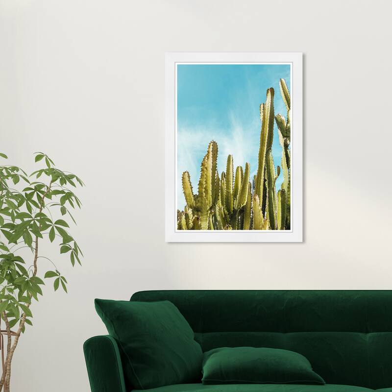 Wynwood Studio Prints Floral and Botanical Cactus Plantation Green and Light Blue Modern & Contemporary Wall Art Canvas Print - White