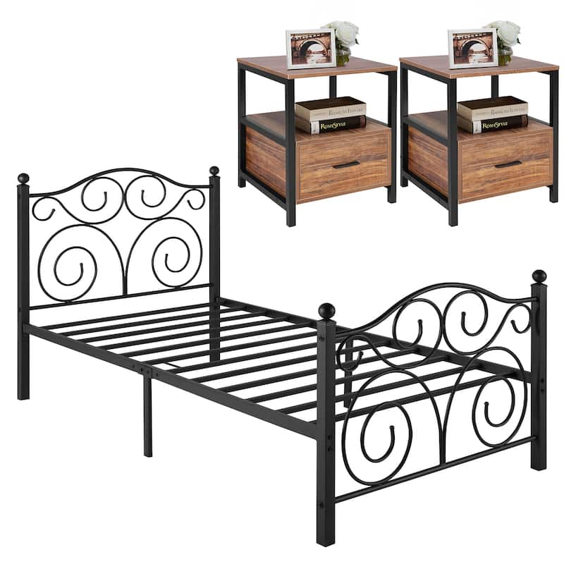 Taomika 3-Pieces Bed Frame and Modern Nightstands Sets