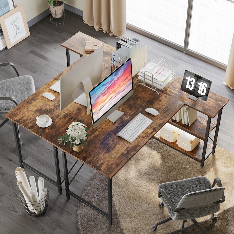 Small L Shaped Desk with Storage Shelves Corner Computer Desk