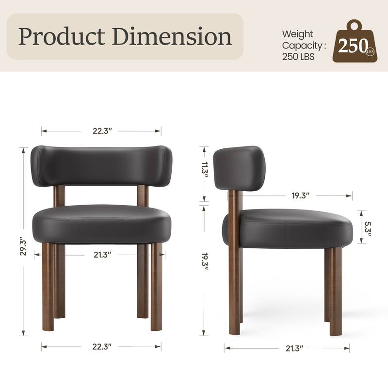 Modern Upholstered Dining Chairs with Solid Wood Legs Ergonomic Backrest - Set of 2