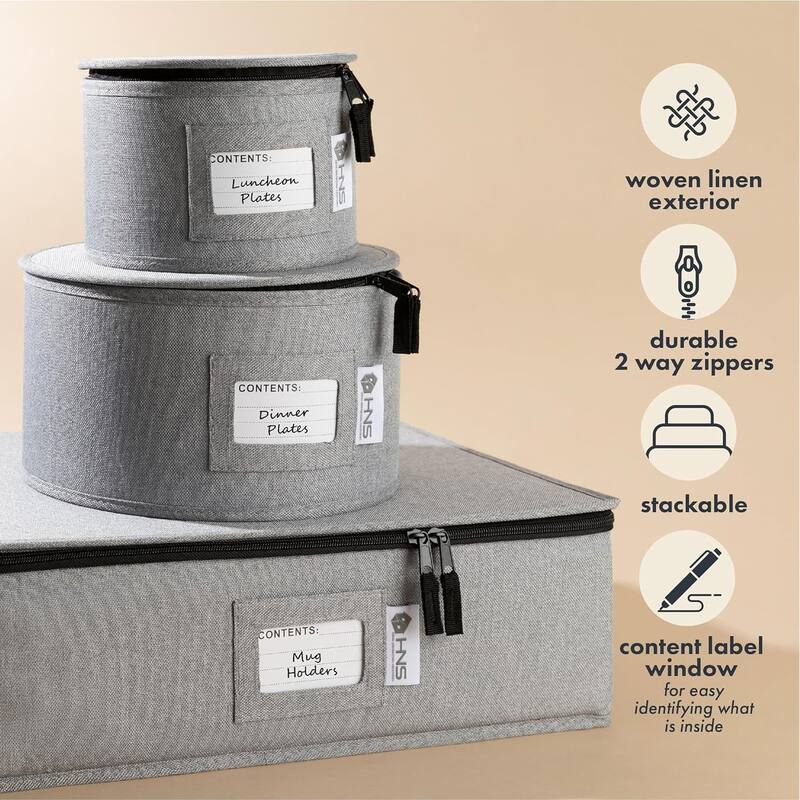 Hard Shell China Storage Containers 5-Piece Set Moving Boxes for Dinnerware, Glasses, Plates, Mugs and Saucers