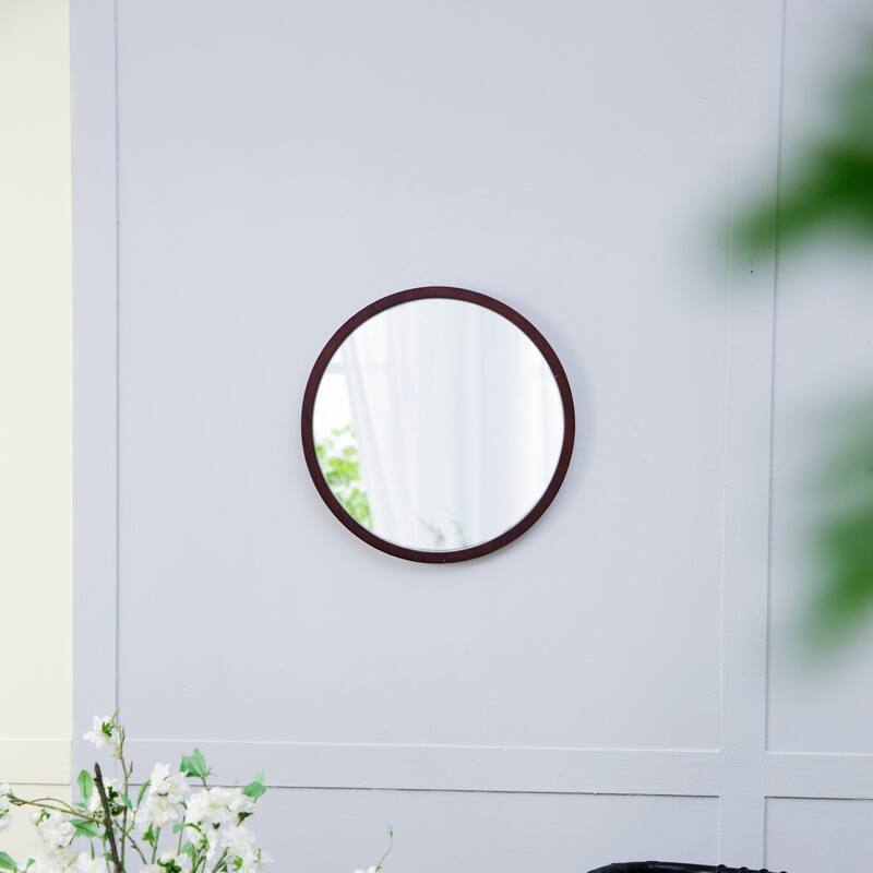Circle Wall Mirror with Wooden Frame