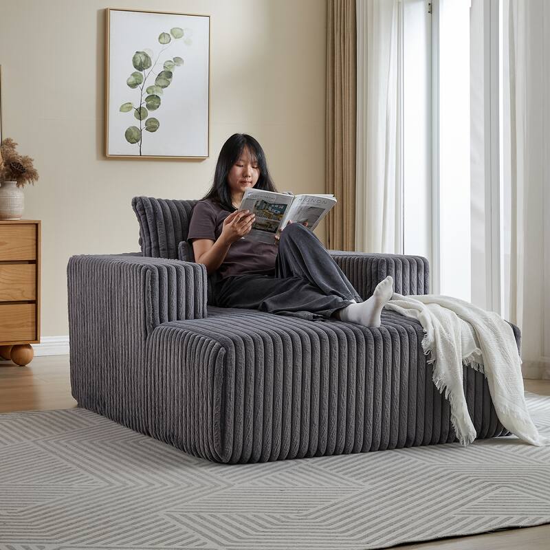 Oversized Corduroy Lounge Chair with Pillow Support - Sofa, Sleeper Couch, Chaise, Ottoman Bench