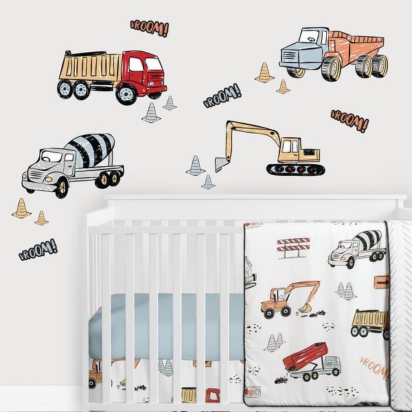 slide 2 of 4, Construction Truck Peel and Stick Wall Decal Stickers Art Nursery Decor (Set of 4) - Grey Yellow Orange Red Blue Transportation