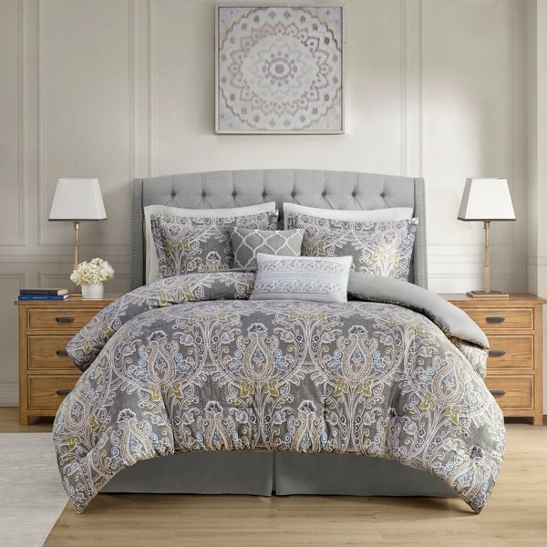 Harbor House Hallie 6piece Grey Damask Pattern Cotton Comforter Set