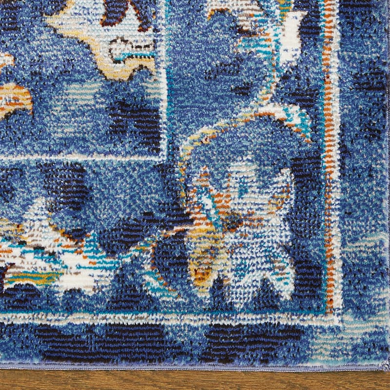 Sevita Lotus Floral Indigo Blue Multicolor Oriental Rug