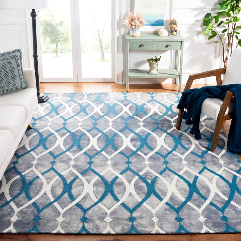 SAFAVIEH Dip Dye Mercan Hand-tufted Wool Geometric Area Rug - 11' x 15' - Grey/Ivory Blue