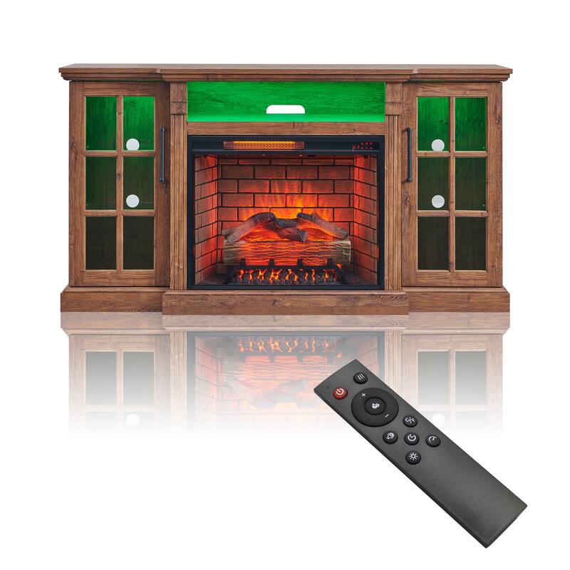 TV Stand with Storage Cabinets, Entertainment Center with Adjustable LED Sidelights, Media Console with Realistic Flames
