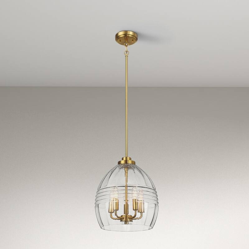 Five Pendant Chain Hanging Light with Clear Glass - Satin Brass - Clear,Gold
