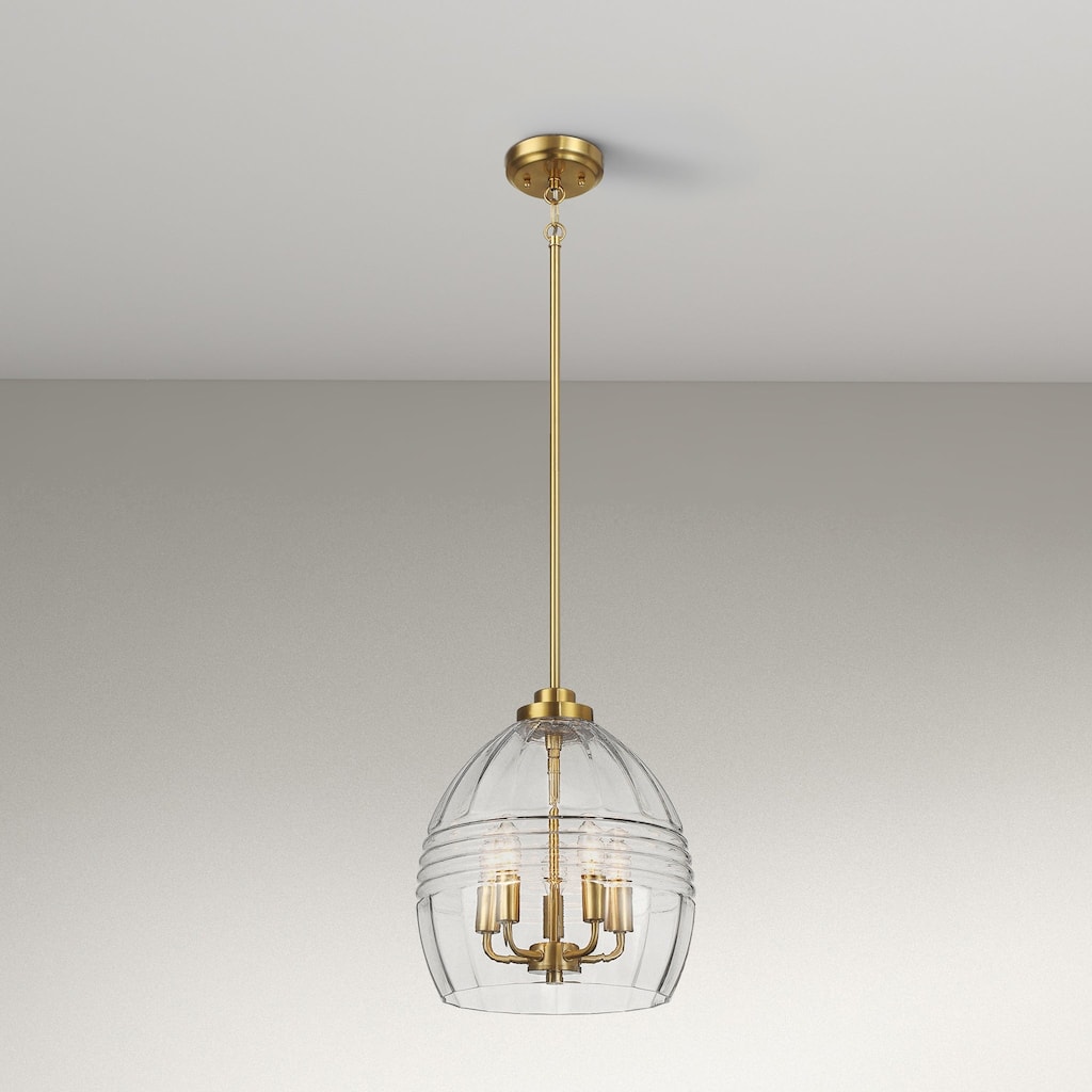 Five Pendant Chain Hanging Light with Clear Glass - Satin Brass