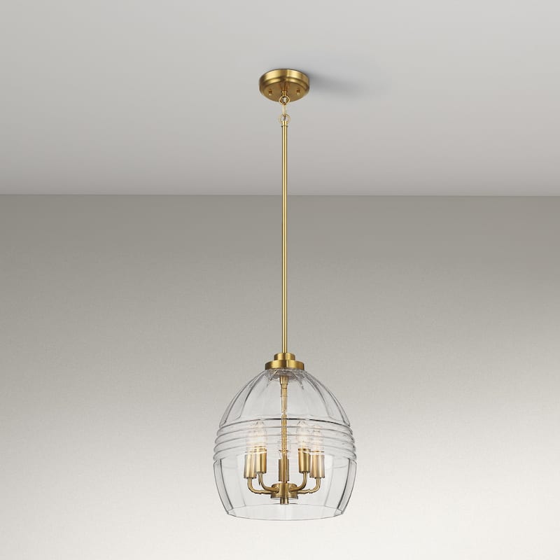 Pendant Chain Hanging Light with Clear Glass - Satin Brass - Clear,Gold