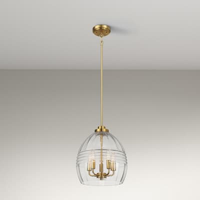 Pendant Chain Hanging Light with Clear Glass - Satin Brass