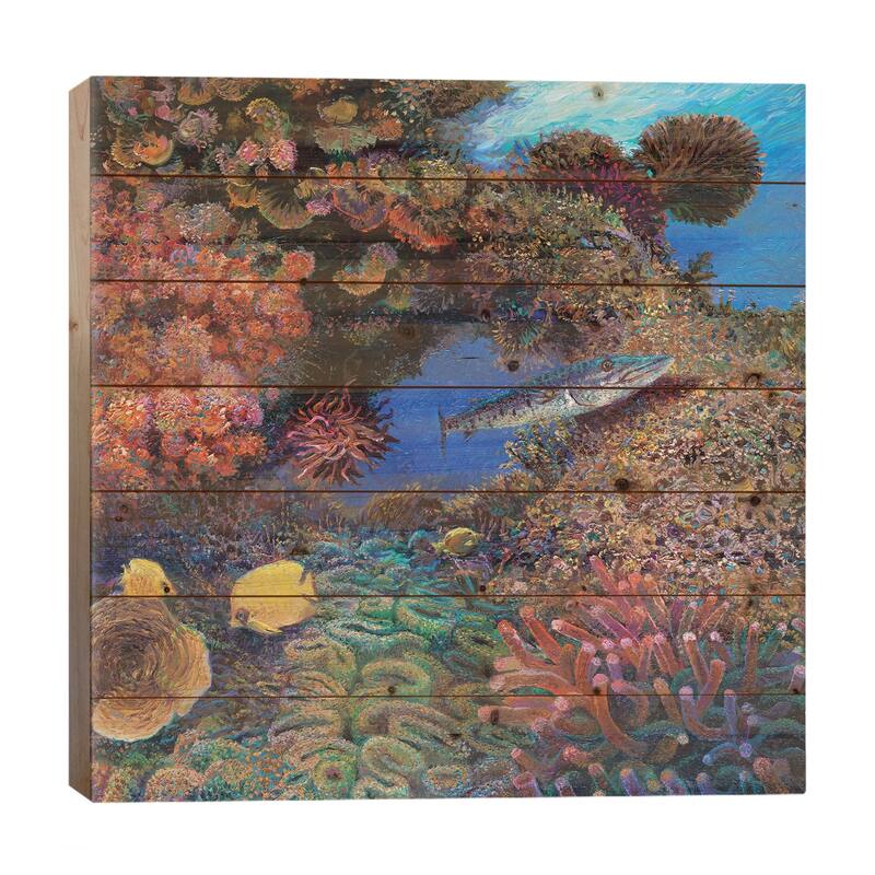 Barracuda Print On Wood by Iris Scott - Multi-Color - 26x26x1.5