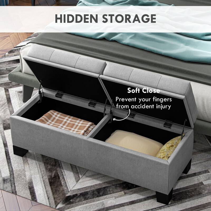 Storage Ottoman Bench, Bedroom End Bench, Upholstered Storage Bench with Button