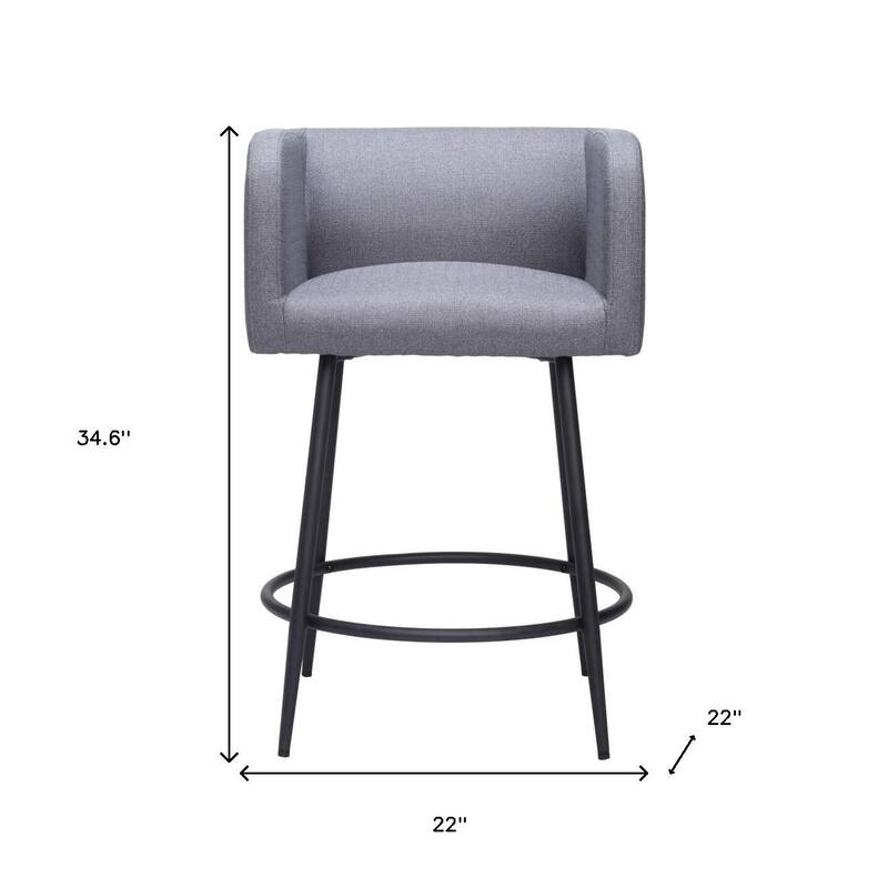 HomeRoots Set of Two 27" Gray and Black Fabric and Steel Counter Height Bar Chairs