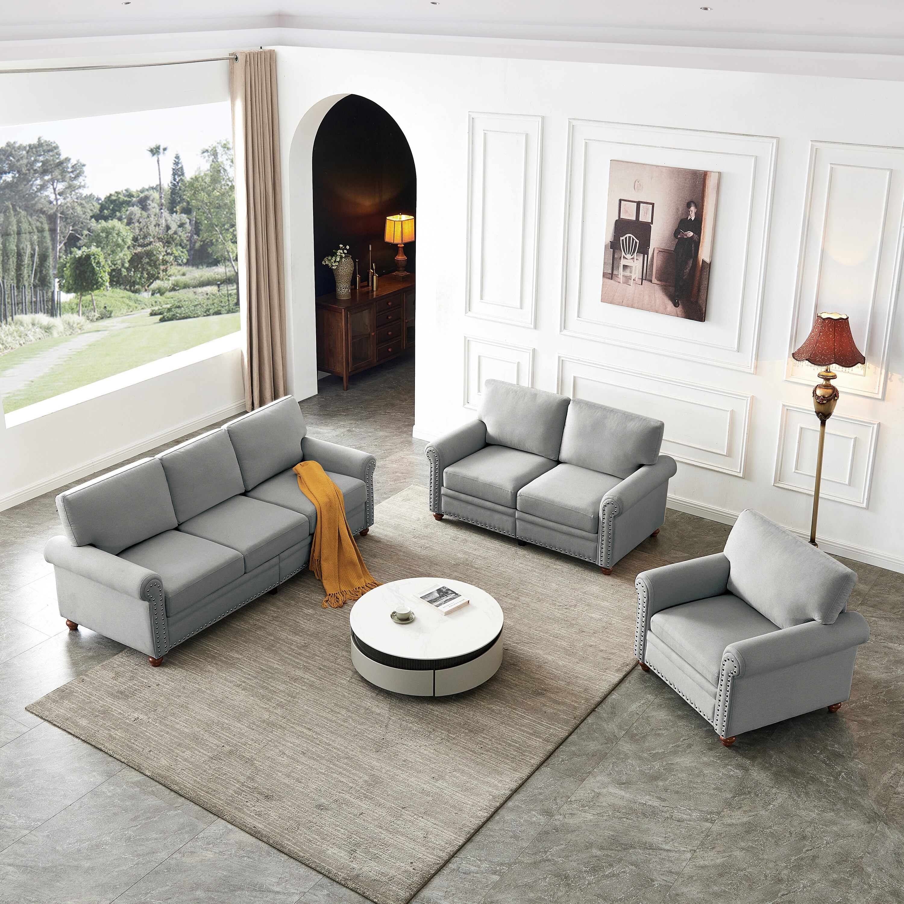 Rolled arm sofa and loveseat deals set