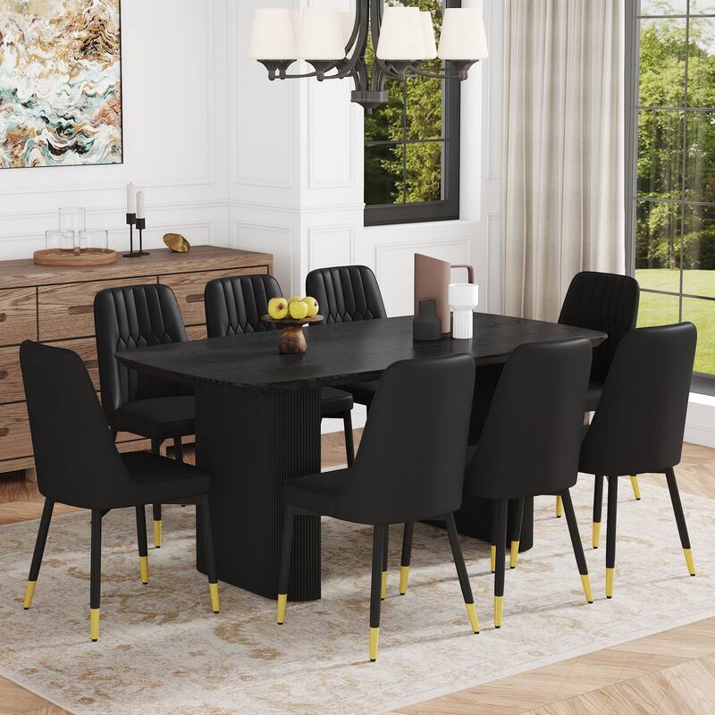 Simple Ergonomic Leather Dining Chairs Dining Table, Side Chairs with Metal Legs, Table & Chairs Set