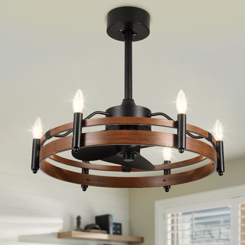 Bella Depot 24" Farmhouse Ceiling Fan with Light and Remote DC Motor 6-speed Reversible Metal Wheel Ceiling Fan - 24 Inches