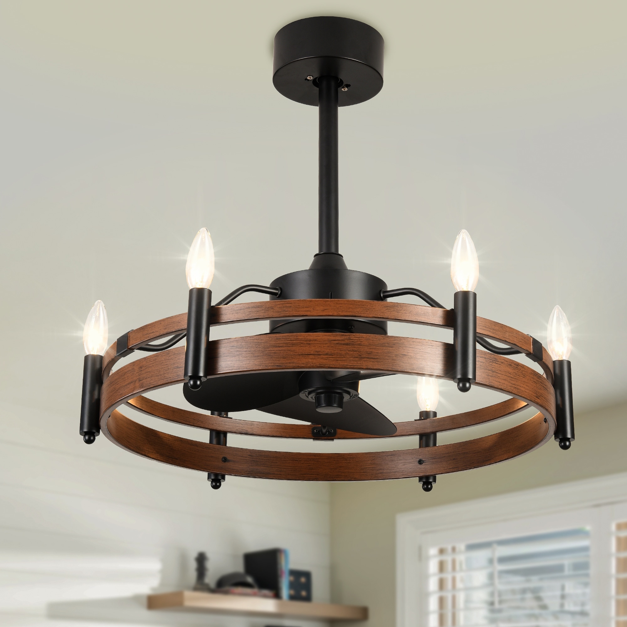 Bella Depot 24" Farmhouse Ceiling Fan with Light and Remote DC Motor 6-speed Reversible Metal Wheel Ceiling Fan - 24 Inches