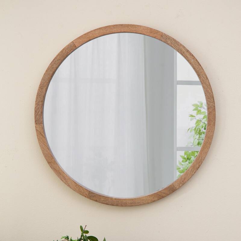 Round wall mirror for living room - 19.7"x19.7" - Dark Brown