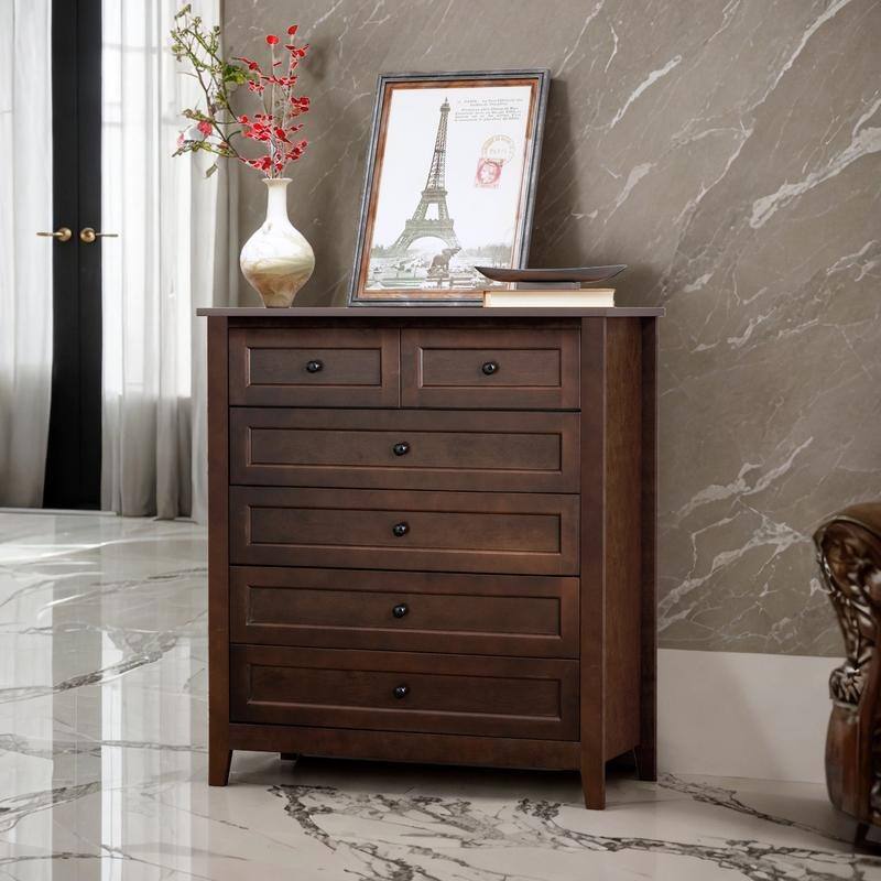 6-Drawer Dresser with Round Handle, Antique Auburn - Bed Bath & Beyond ...
