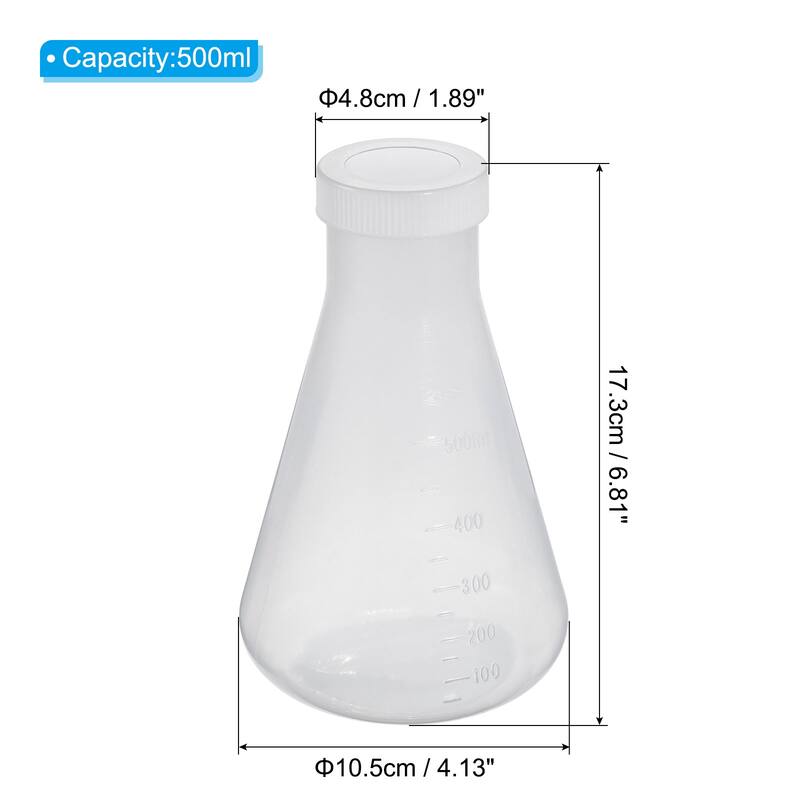 Plastic Erlenmeyer Flask with Caps, 1 Pack Narrow Mouth Conical Flask - Clear - 500ml