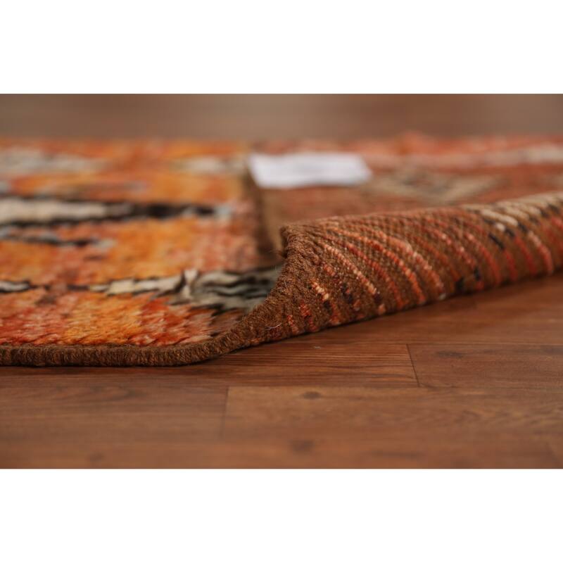 Geometric Orange Moroccan Oriental Runner Rug Handmade Wool Carpet - 2'9" x 9'9"