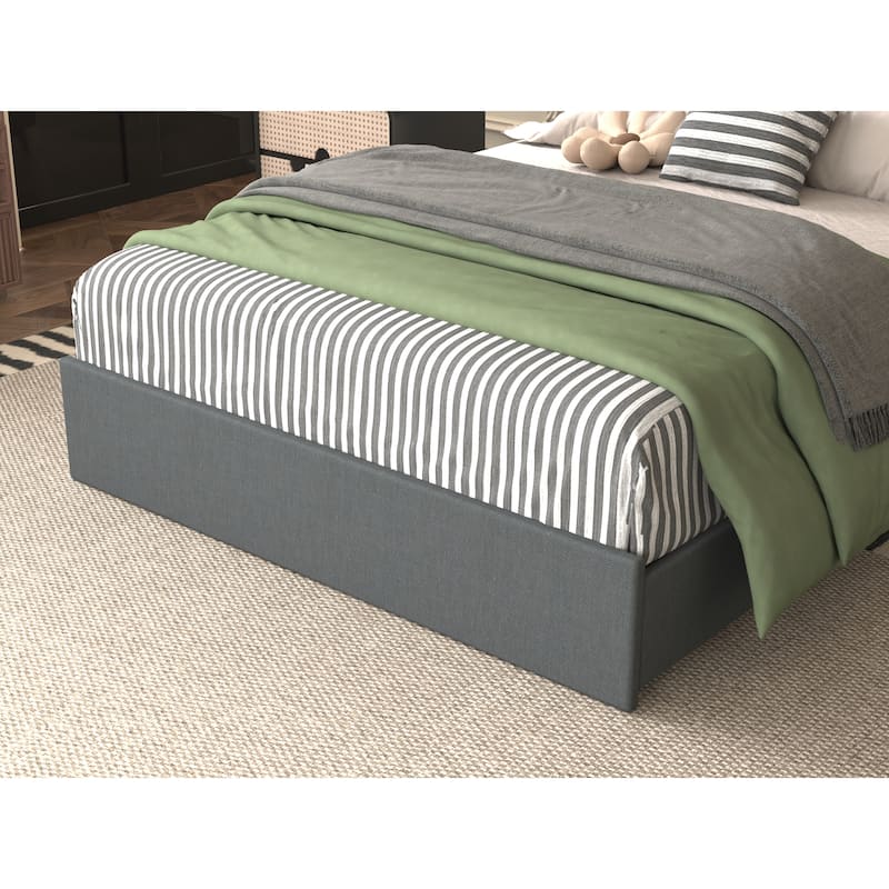 Queen Bed Frame with 4 Storage Drawers,Upholstered Platform Queen Size Bed Frame with Headboard,LED Light and Charging Station