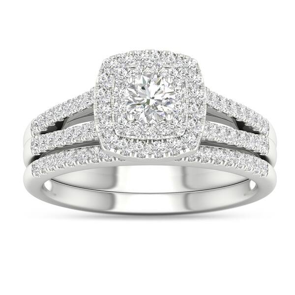De Couer Igi Certified 10k White Gold 3 4ct Tdw Diamond Double Halo Engagement Ring Set On Sale Overstock 7583022