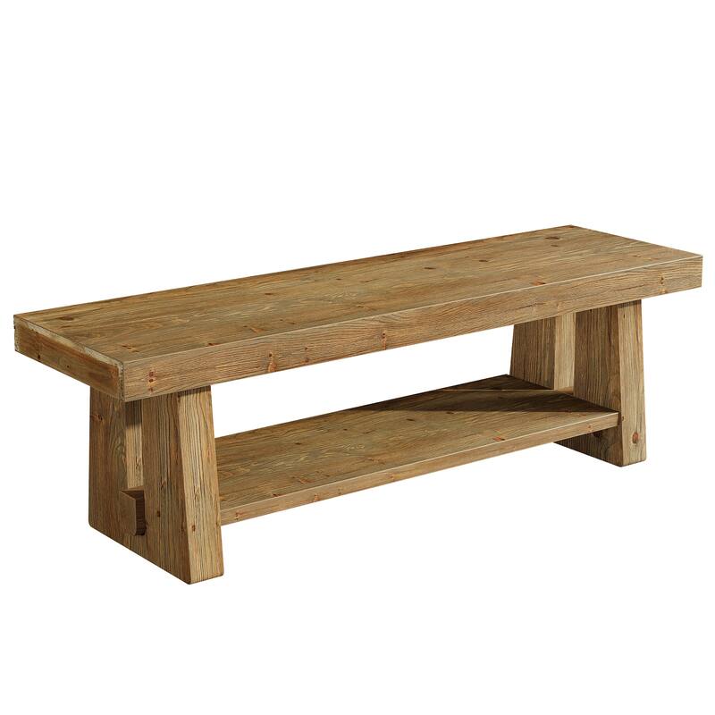 63" Solid Wood TV Stand with Open Storage Shelves, Entertainment Center Television Console for 75-Inch TVs Living Room Bedroom