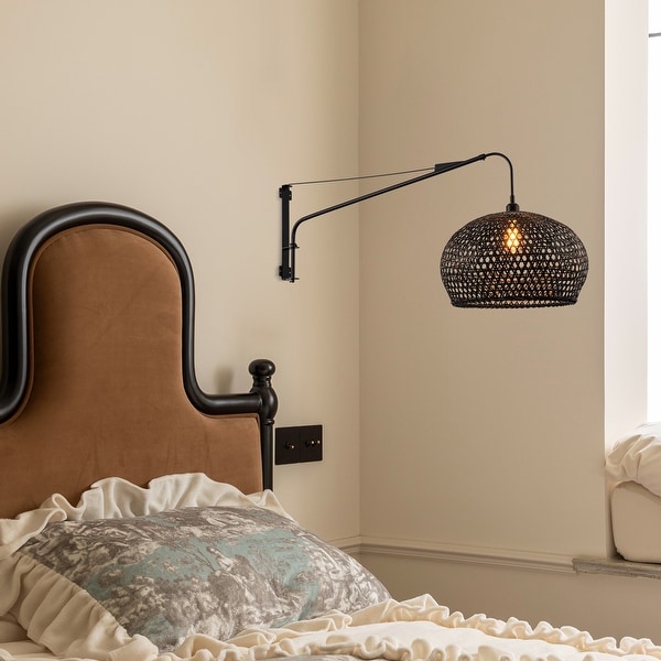 Vienna Plug-In Adjustable Swing Arm Wall Lamp in Matte Black