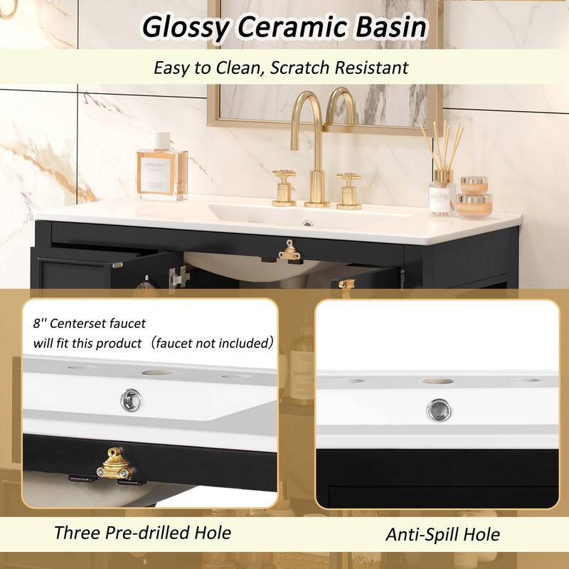 36-Inch Bathroom Vanity with 2 Soft-Close Doors & 3 Drawers