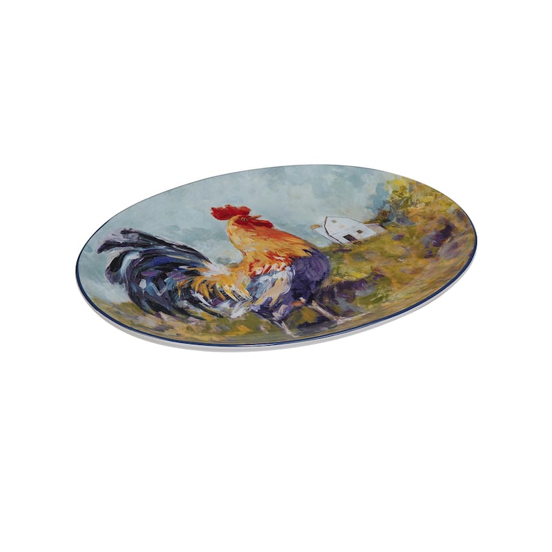 Certified International Rooster Meadow Oval Platter, 16" x 12" x 1.25" - 16" x 12" x 1.25"