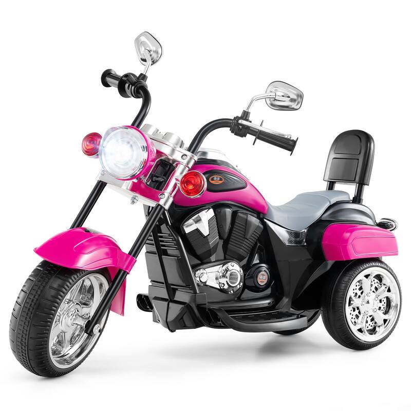6V Powered Toddler 3-Wheel Motorbike Ride On Toy with Horn and Headlight - 36" x 19" x 25" (L x W x H) - Hot Pink