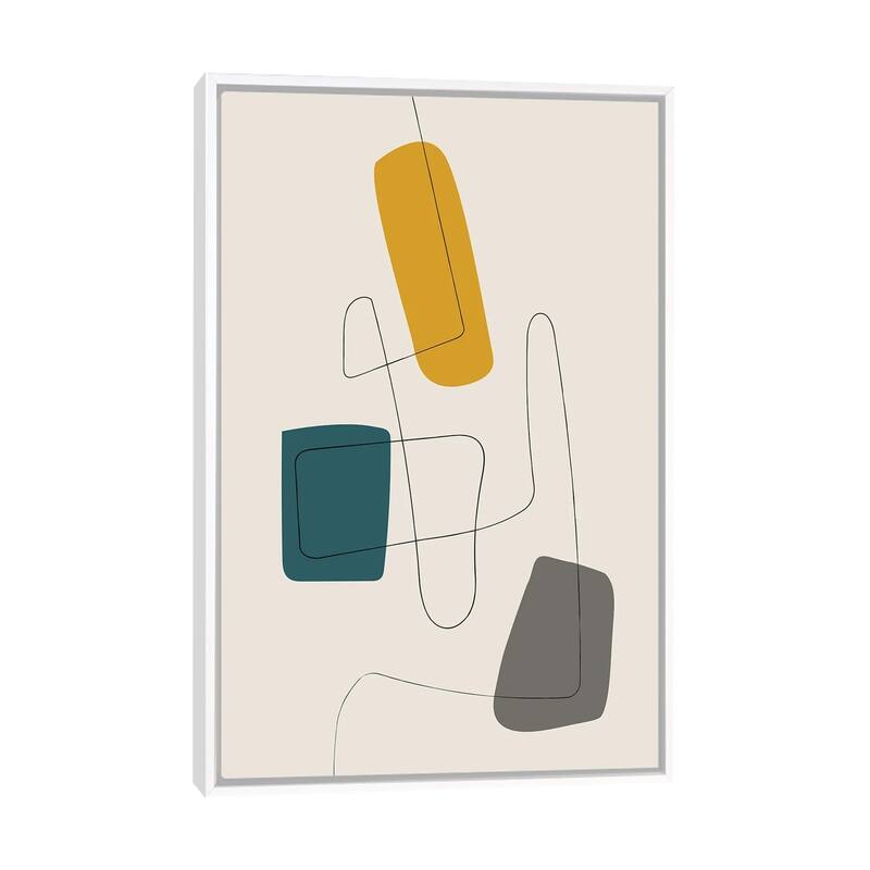 iCanvas "Minimalist Line Mustard Teal Gray" by EmcDesignLab Framed Canvas Print - White - 48x32