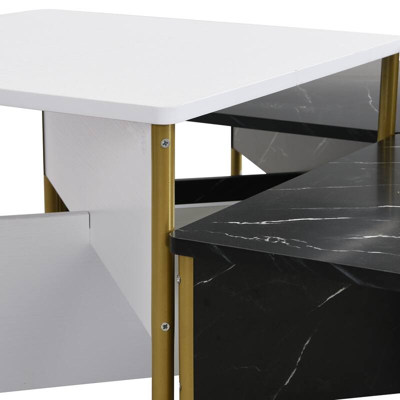 Roomfitters Set of 4 Nesting Coffee Tables, Modular Square Faux Marble Accent Tables