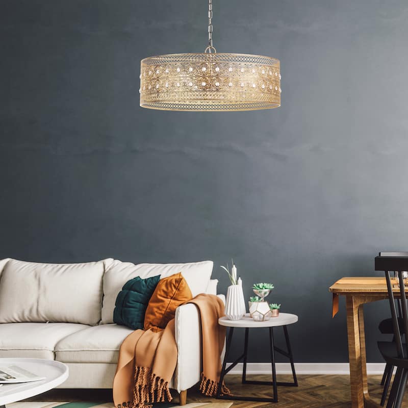 River of Goods Bryar Brass and Crystal 23.5"W 3-Light Chandelier - 23.5" x 23.5" x 61.5"