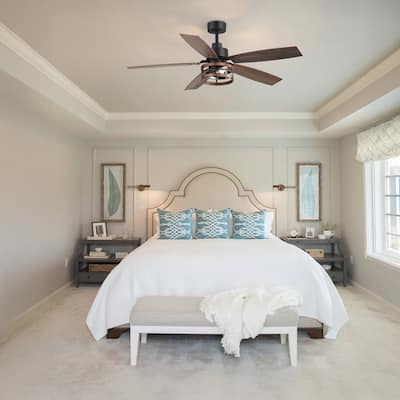 52-inch Farmhouse Ceiling Fan with Light and Remote(5 Reversible Blades）