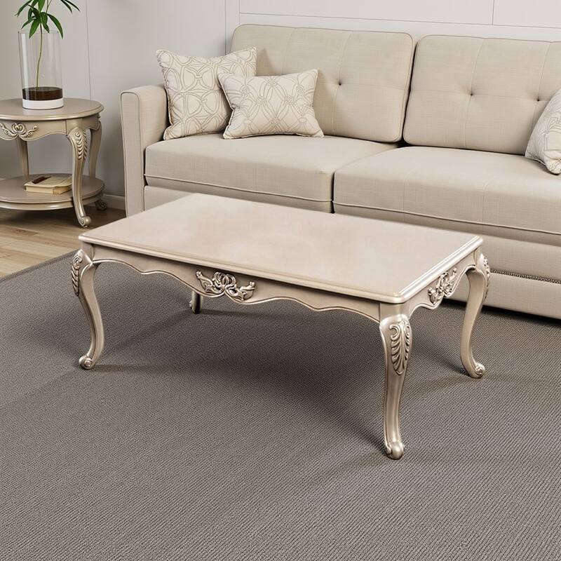 Ery Coffee Table, Champagne Wood Frame, Carved Details, 48 Inch