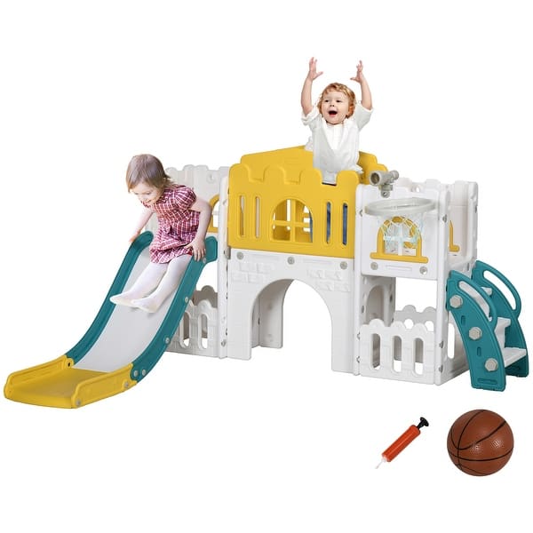 slide 2 of 9, 8 in 1 Toddler Slide for Kids Age 1-3 Years, Indoor Kids Slide Playset - Yellow Yellow