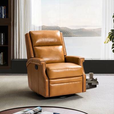 Echidna Transitional Genuine Leather Swivel Rocker Nursery Chair with Nailhead Trim by HULALA HOME