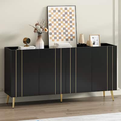 Shoe Cabinet & TV Stand - 62.9" x 31.4",5 Metal Legs,4 Adjustable Shelves,Sideboard with Gold Accent Doors,Fits TVs Up to 70"