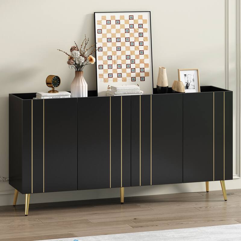 Wood Shoe Cabinet for Entrance, Modern Narrow Cabinet with Gold Metal Legs, Adjustable Shelves, Decorative Hallway Console
