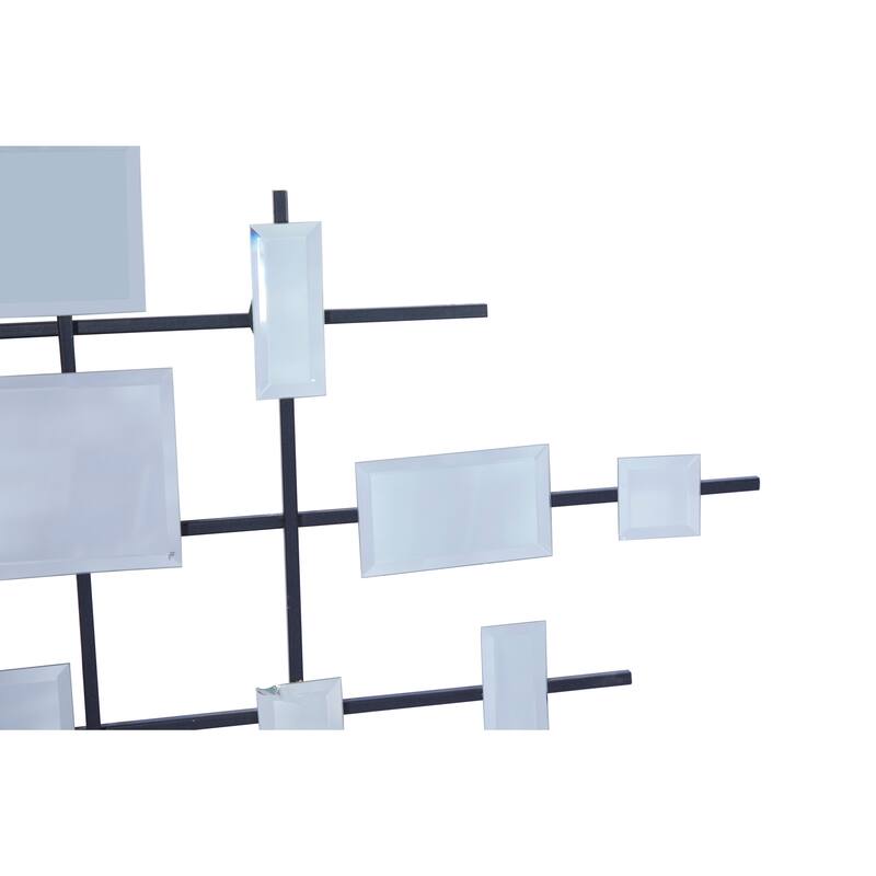 Black Metal Geometric Home Wall Decor with Square Mirrored Accents