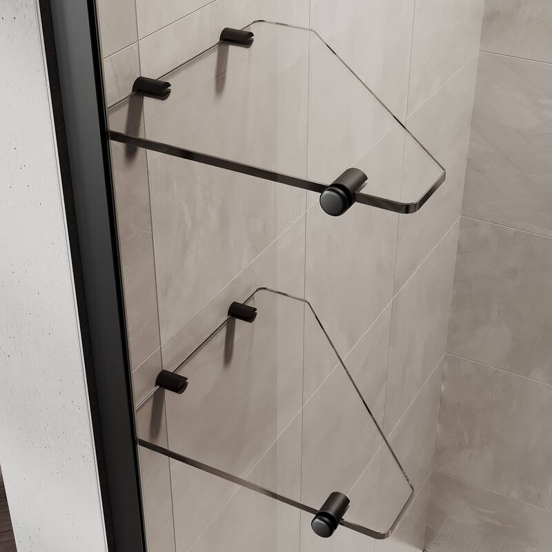 Elegant Frameless Fixed Glass Panel Shower Door 72inch High with 5/16inch Clear Tempered Glass Black Aluminum