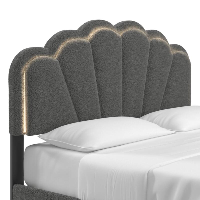Wacissa LED Headboard Boucle Queen Platform Bed by iNSPIRE Q Modern