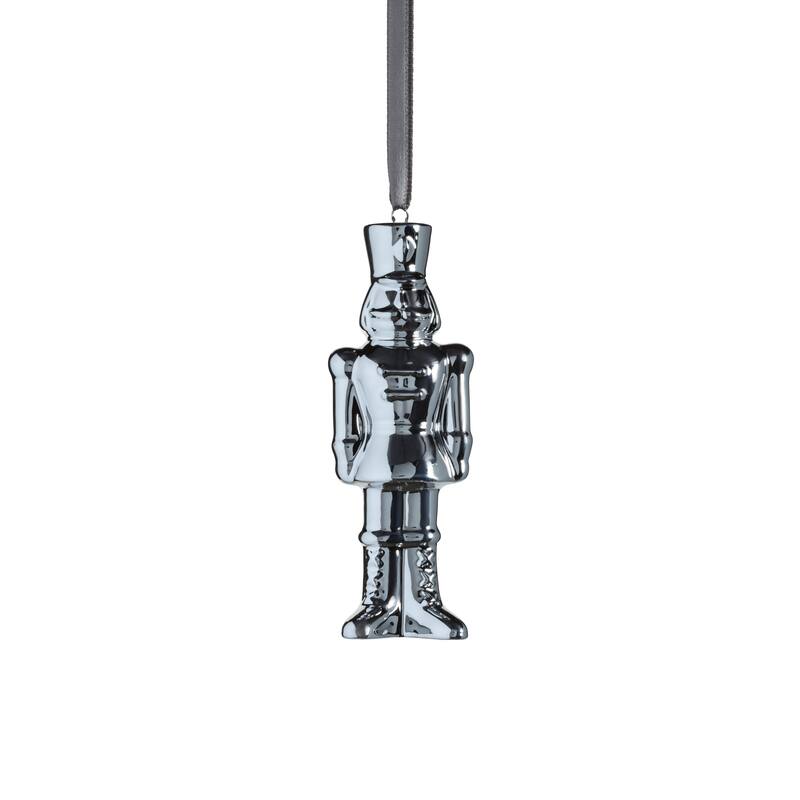 Ceramic Nutcracker Hanging Ornaments, Set of 12 - Silver