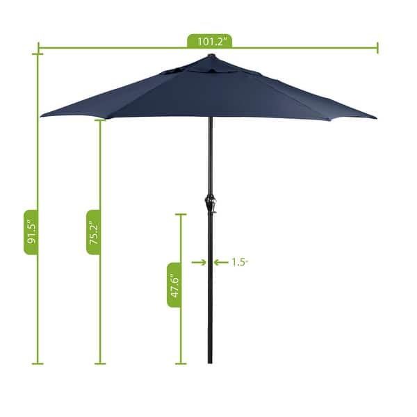 dimension image slide 0 of 8, Astella 9' Rd Outdoor Patio Umbrella, Crank Open Push Button Tilt with built in Wind Vent